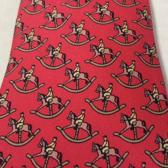 HERMES Silk Tie Horse with Rider Red & Tan Luxury Parisian Excellent Condition - Picture 3 of 9
